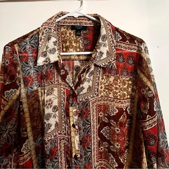 Haver London Sheer Tiered Women’s Blouse   size oversized large Front Tie - Picture 4 of 6